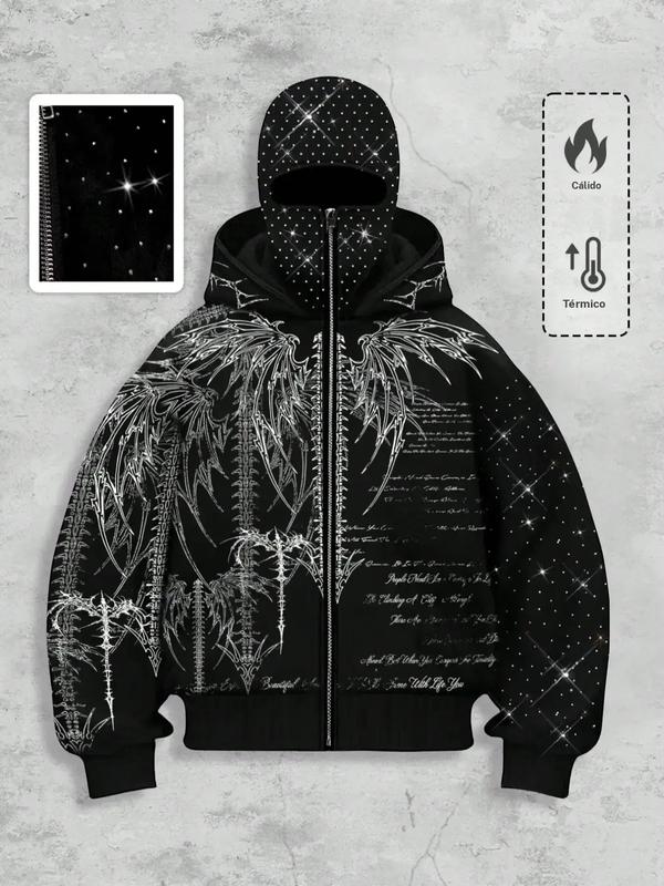 Sudadera con capucha para hombre, estilo urbano, decorada con pedrería, cortavientos y con dos capuchas