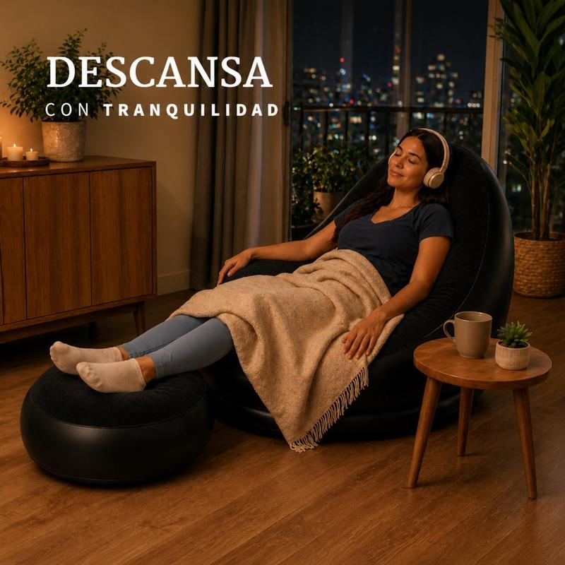 Sillón inflable cómodo con reposapiés; incluye bomba manual