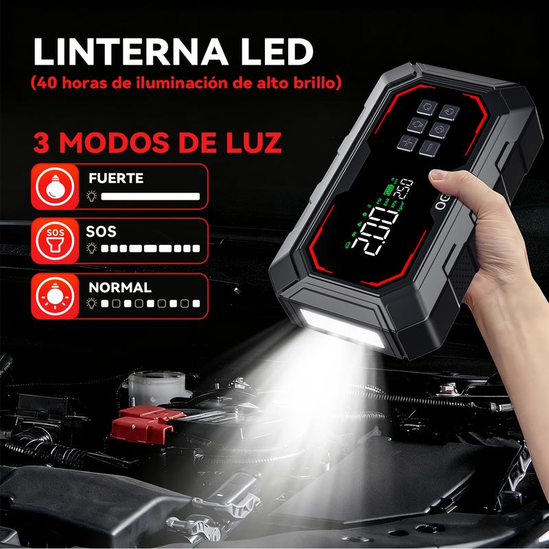 Arrancador de Batería con Compresor de Aire, 26800mAh, 150 PSI, Arrancador Portátil (Compatible con Motores de Gasolina y Diésel 12.0L), Arrancador de Batería para Auto 12V con Cables Inteligentes, Luz LED y Pantalla LCD
