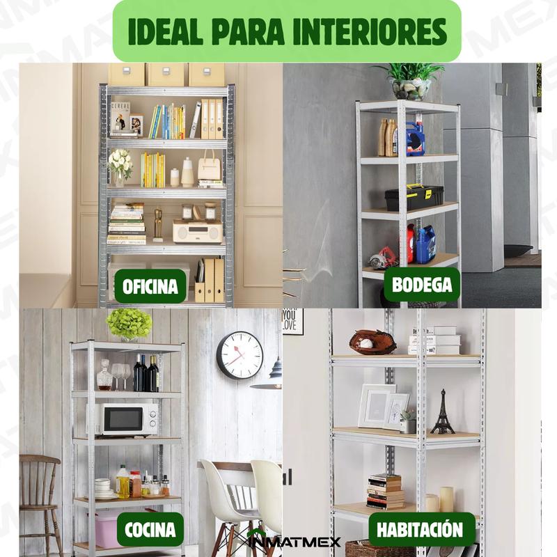 Rack Organizador INMATMEX de 5 Niveles, Ajustable y Modular, Metal Cromado y MDF, Capacidad de 180 kg