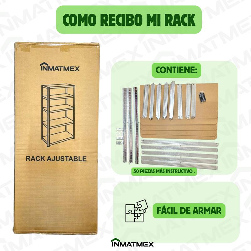 Rack Organizador INMATMEX de 5 Niveles, Ajustable y Modular, Metal Cromado y MDF, Capacidad de 180 kg