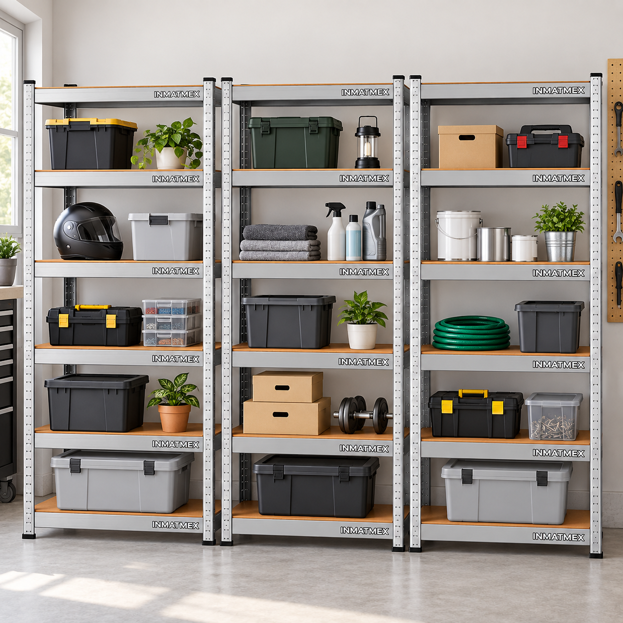 Rack Organizador INMATMEX de 5 Niveles, Ajustable y Modular, Metal Cromado y MDF, Capacidad de 180 kg