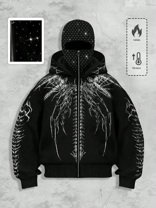 Sudadera con capucha para hombre, estilo urbano, decorada con pedrería, cortavientos y con dos capuchas