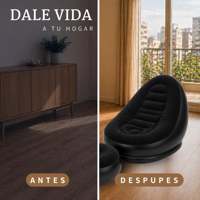 Sillón inflable cómodo con reposapiés; incluye bomba manual
