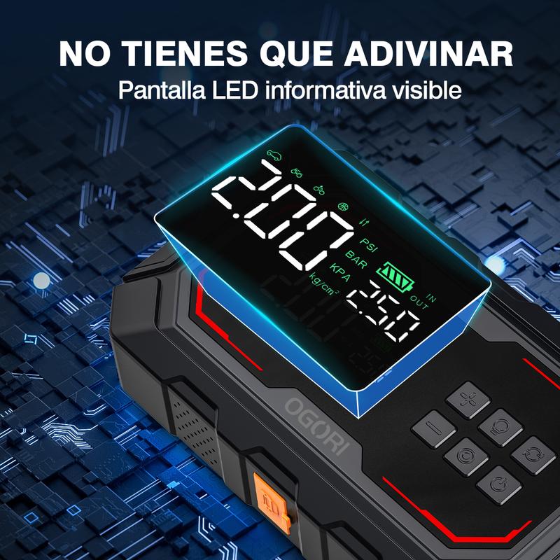 Arrancador de Batería con Compresor de Aire, 26800mAh, 150 PSI, Arrancador Portátil (Compatible con Motores de Gasolina y Diésel 12.0L), Arrancador de Batería para Auto 12V con Cables Inteligentes, Luz LED y Pantalla LCD