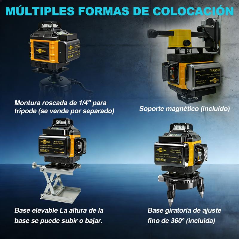 Nivel Láser 16 Líneas 360° Verde Autonivelante | Trípode + 2 Baterías 5000mAh + Control Remoto