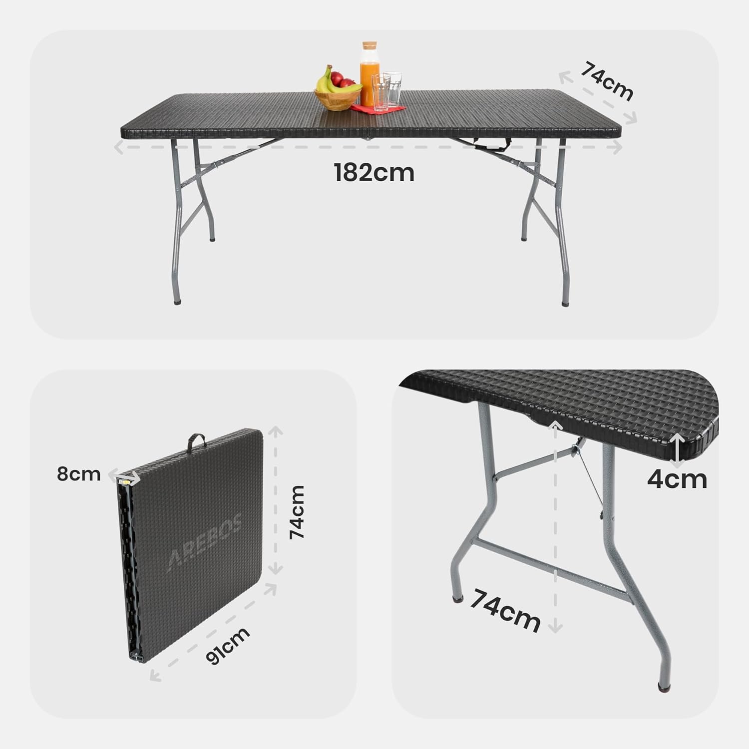 Juego de mesa y bancos plegables para acampada, 180 cm, de polirratán de HDPE, para 8 personas