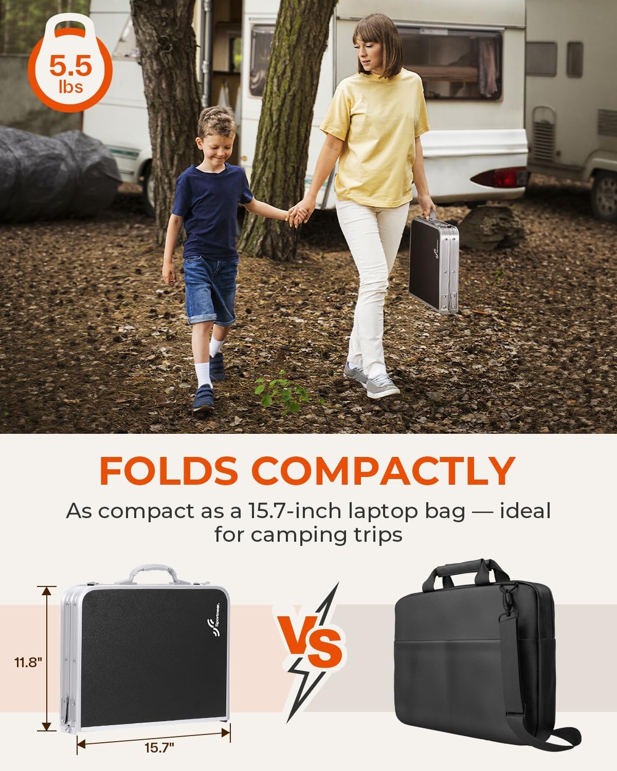 Mesa plegable Sportneer, altura ajustable, mesas de camping portátiles (60 cm de largo x 40 cm de ancho (2 alturas)) con capa de malla