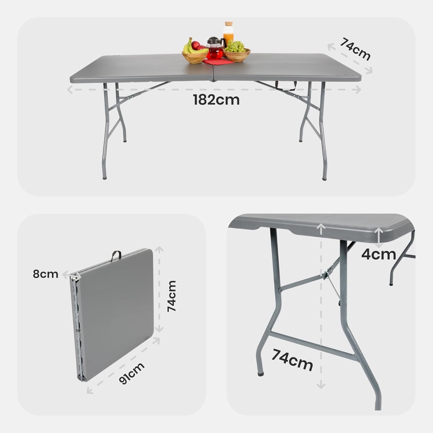 Juego de mesa y bancos plegables para acampada, 180 cm, de polirratán de HDPE, para 8 personas