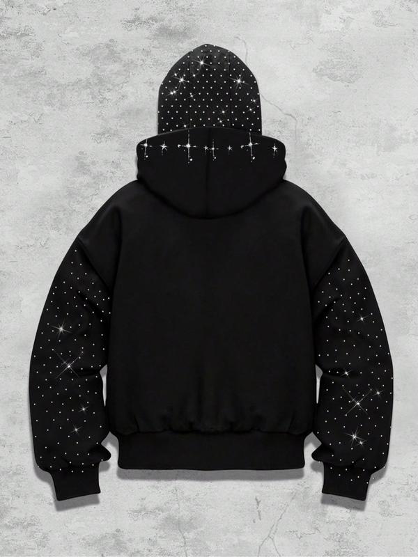 Sudadera con capucha para hombre, estilo urbano, decorada con pedrería, cortavientos y con dos capuchas