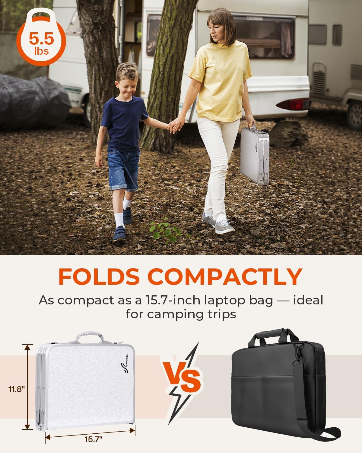 Mesa plegable Sportneer, altura ajustable, mesas de camping portátiles (60 cm de largo x 40 cm de ancho (2 alturas)) con capa de malla