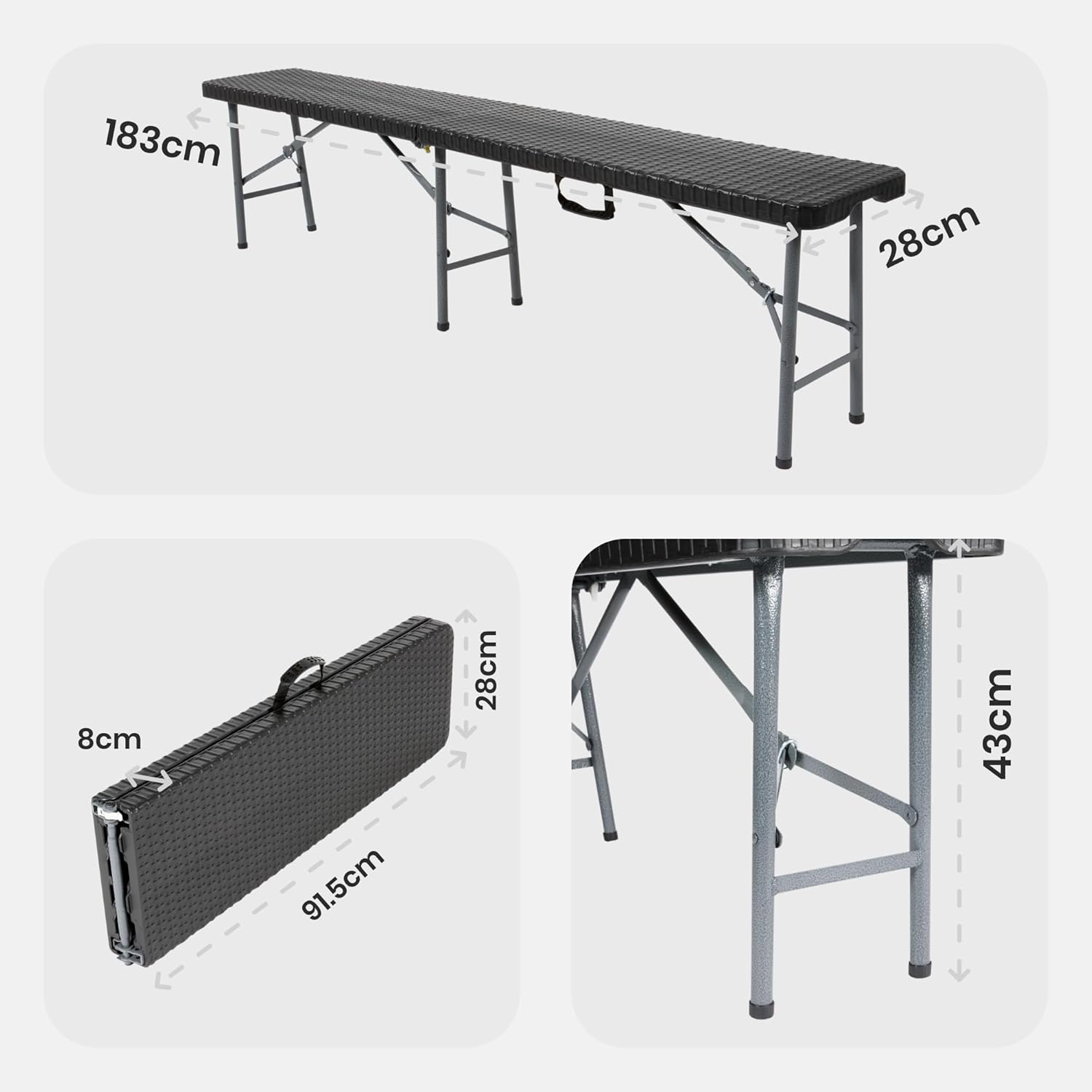 Juego de mesa y bancos plegables para acampada, 180 cm, de polirratán de HDPE, para 8 personas