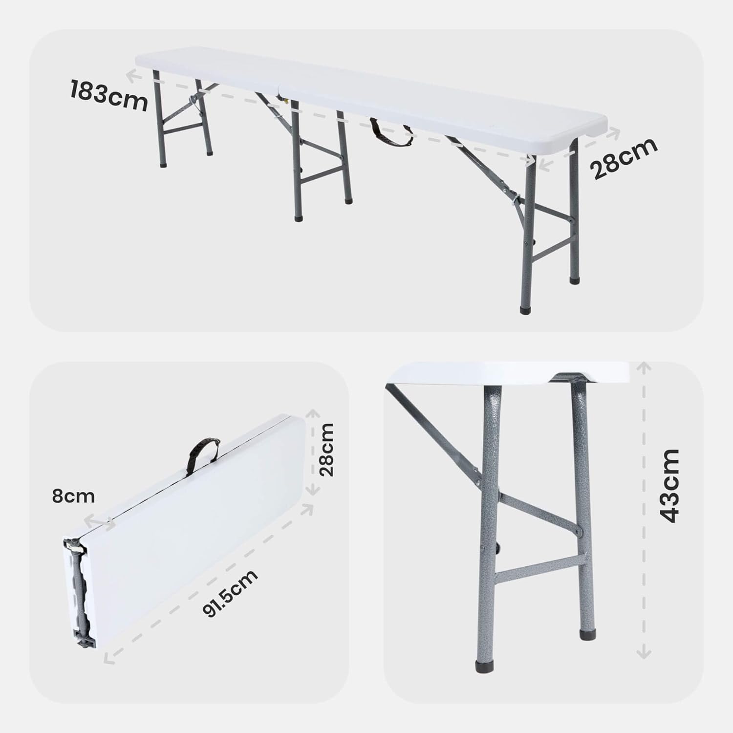 Juego de mesa y bancos plegables para acampada, 180 cm, de polirratán de HDPE, para 8 personas