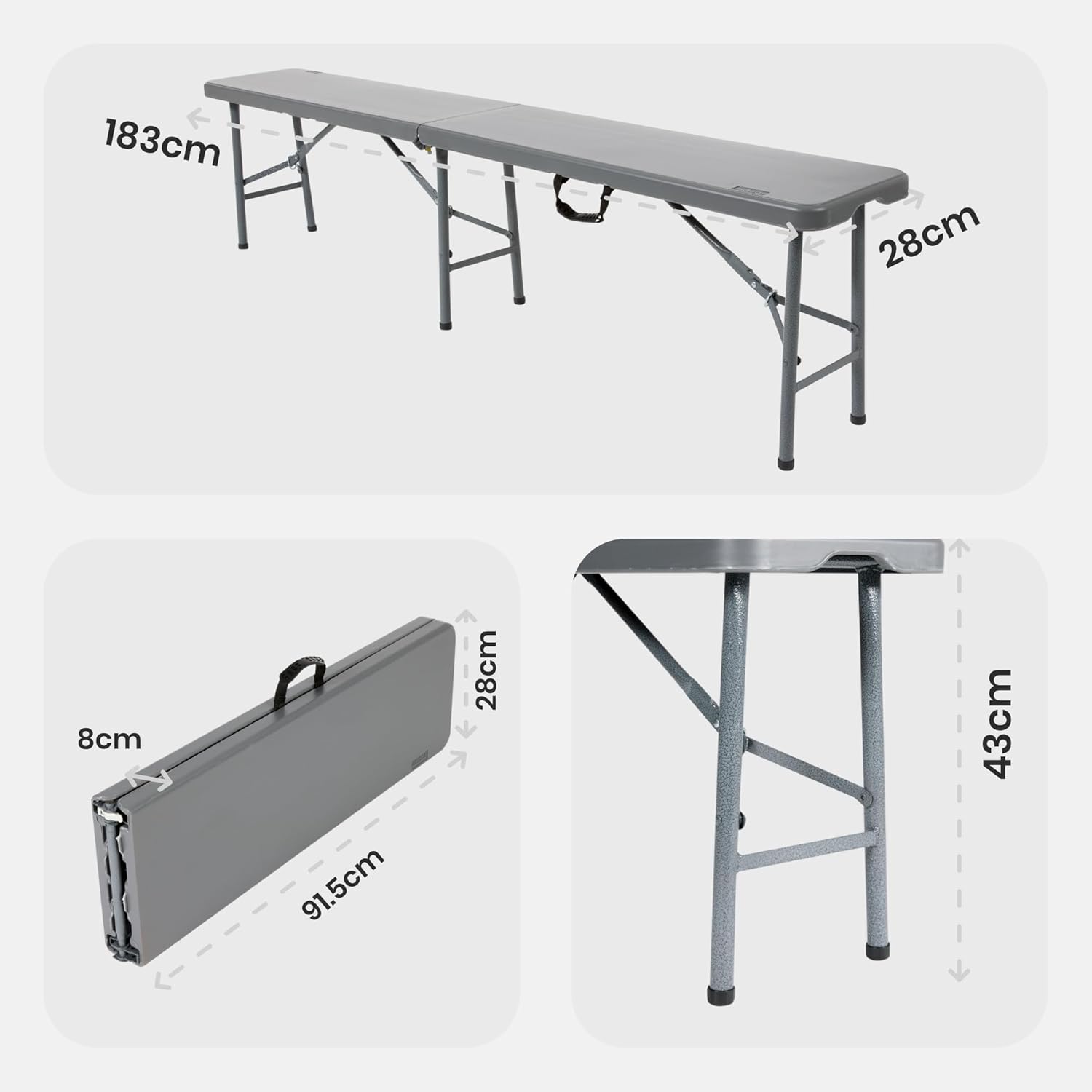 Juego de mesa y bancos plegables para acampada, 180 cm, de polirratán de HDPE, para 8 personas