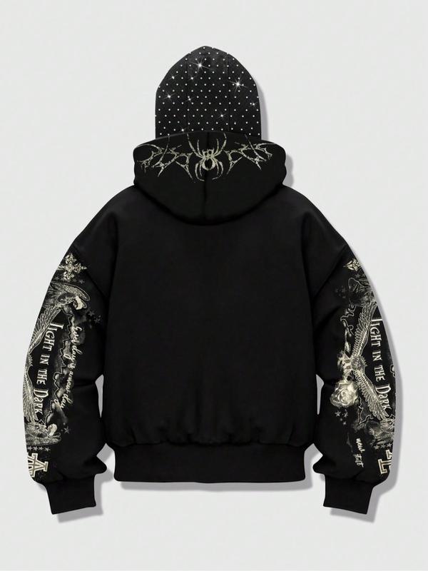 Sudadera con capucha para hombre, estilo urbano, decorada con pedrería, cortavientos y con dos capuchas