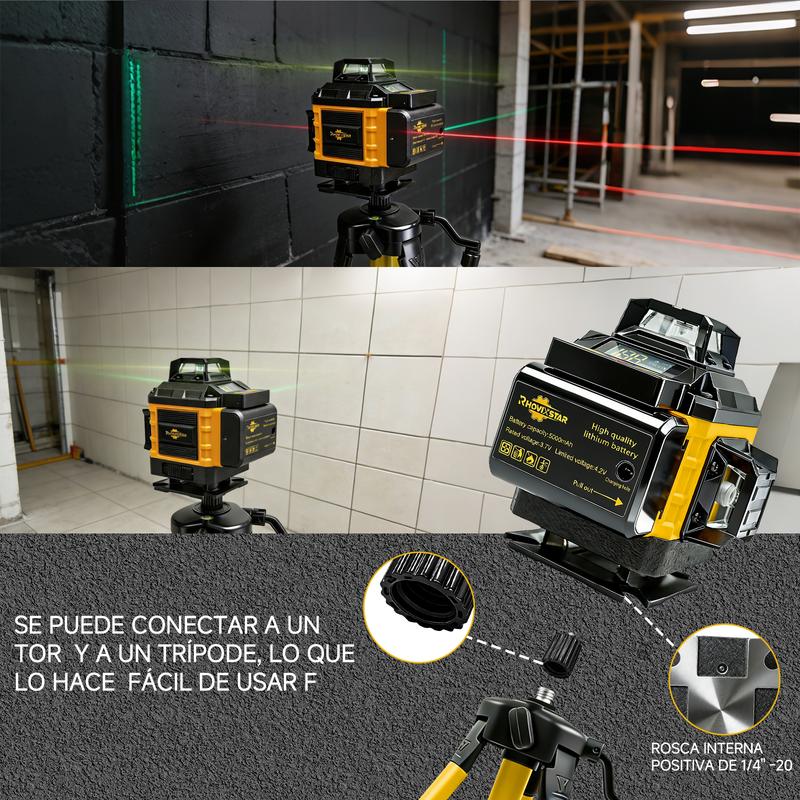 Nivel Láser 16 Líneas 360° Verde Autonivelante | Trípode + 2 Baterías 5000mAh + Control Remoto