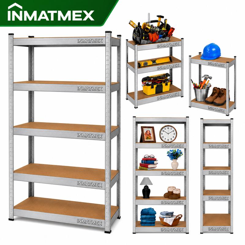 Rack Organizador INMATMEX de 5 Niveles, Ajustable y Modular, Metal Cromado y MDF, Capacidad de 180 kg