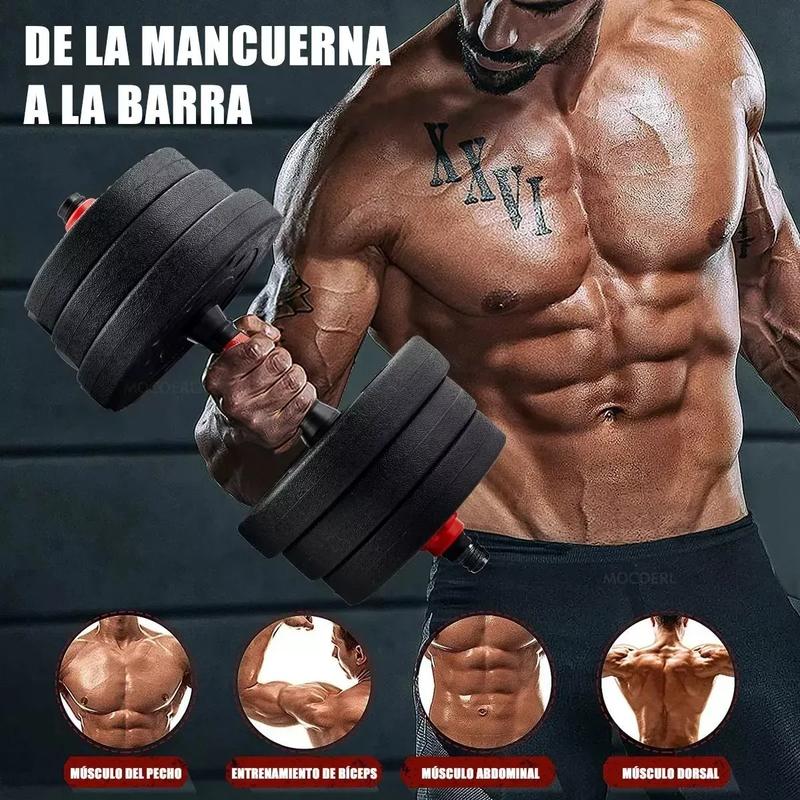 Kit De Pesas Set Mancuernas Ajustable 20kg Barra Rusa Kettlebell Ejercicio Completo Color Negro