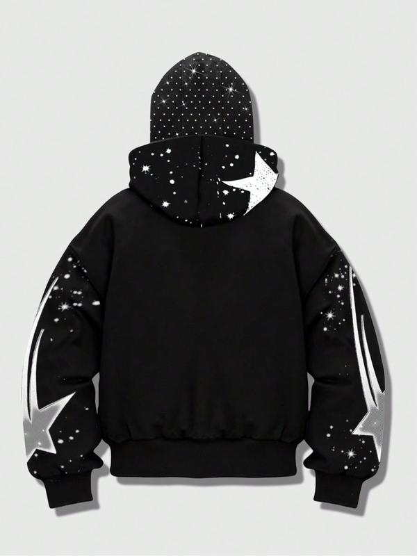 Sudadera con capucha para hombre, estilo urbano, decorada con pedrería, cortavientos y con dos capuchas