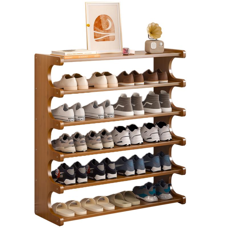 ZAPATERA PLEGABLE Organizador de Zapatos de 6 Niveles, Estante para Zapatos de Madera de Bambú Sin Instalación, Gran Capacidad Ahorro de Espacio y Antihumedad