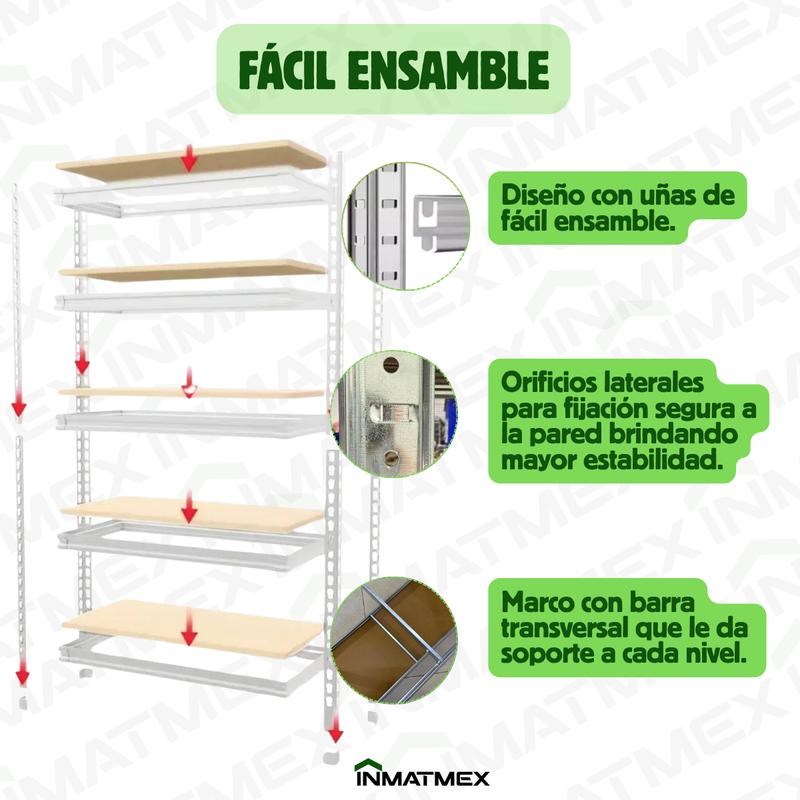 Rack Organizador INMATMEX de 5 Niveles, Ajustable y Modular, Metal Cromado y MDF, Capacidad de 180 kg