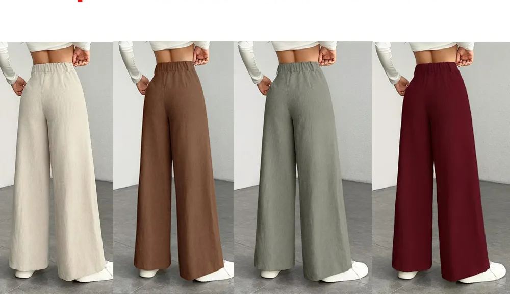 Nuevos pantalones de pana de corte ancho, cintura alta y corte holgado: pantalones largos informales para mujer