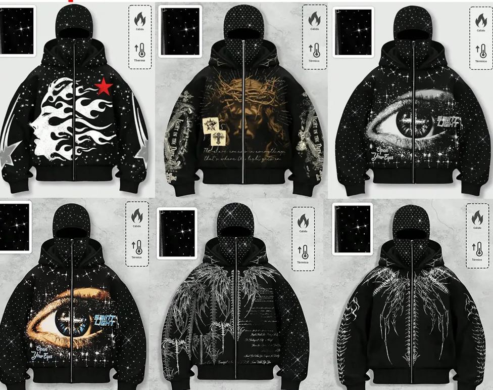 Sudadera con capucha para hombre, estilo urbano, decorada con pedrería, cortavientos y con dos capuchas