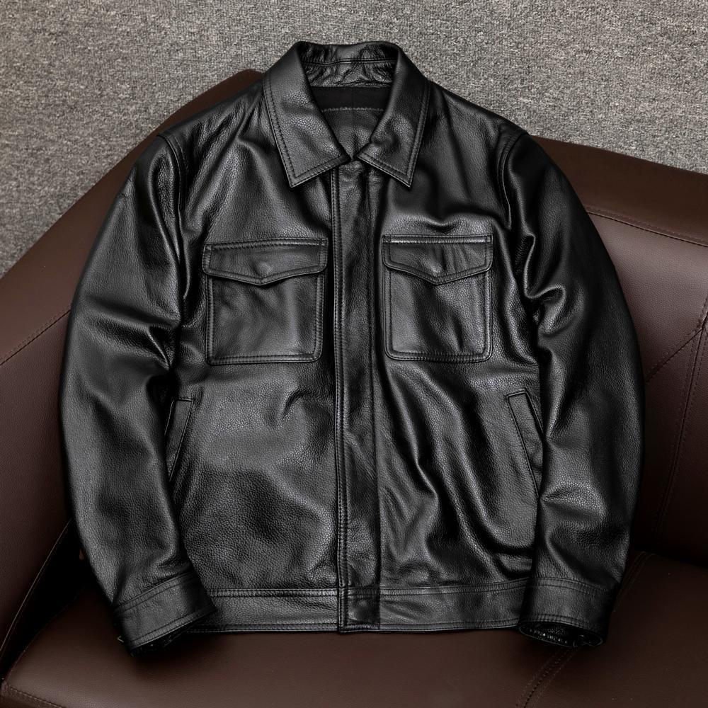 Ends soon  🔥 Up to 75% off today only!-Men's lapel cowhide leather jacket