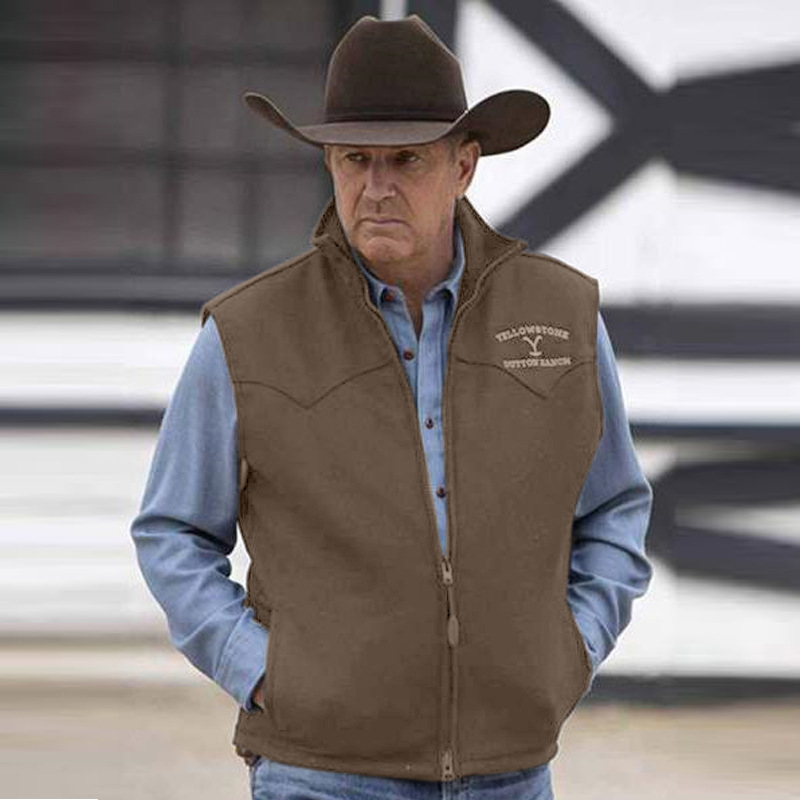 Yellow Stone John Dutton Vest TV Series Black Wool Vest