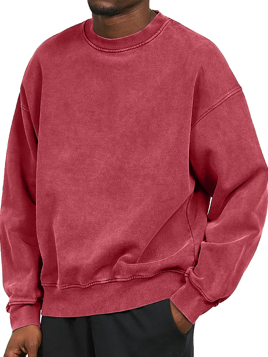 Men's Washed Distressed Cotton Basic Round Neck Long Sleeve Sweatshirt