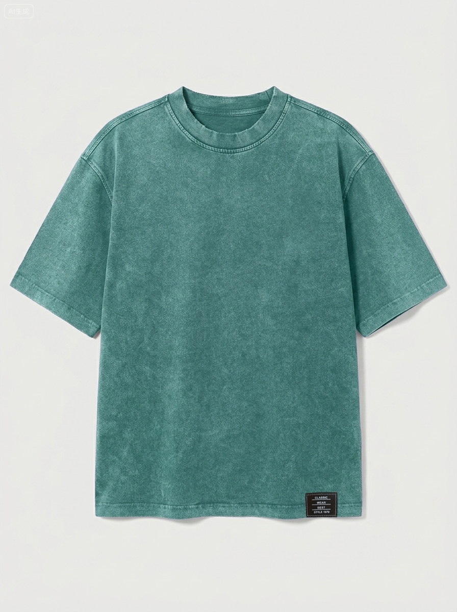 100% Cotton Vintage Casual Washed & Distressed Embroidered Logo Crew Neck Short-Sleeve T-Shirt