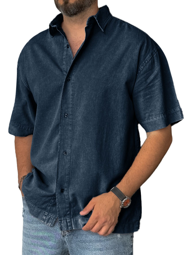 Men's Fashion Retro Distressed Lapel Short-sleeved Shirt