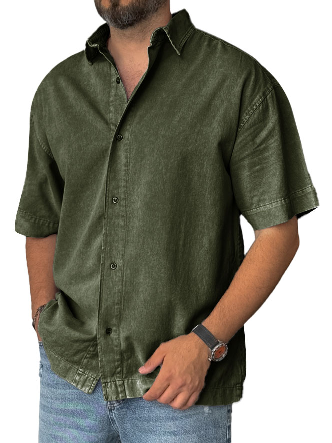 Men's Fashion Retro Distressed Lapel Short-sleeved Shirt