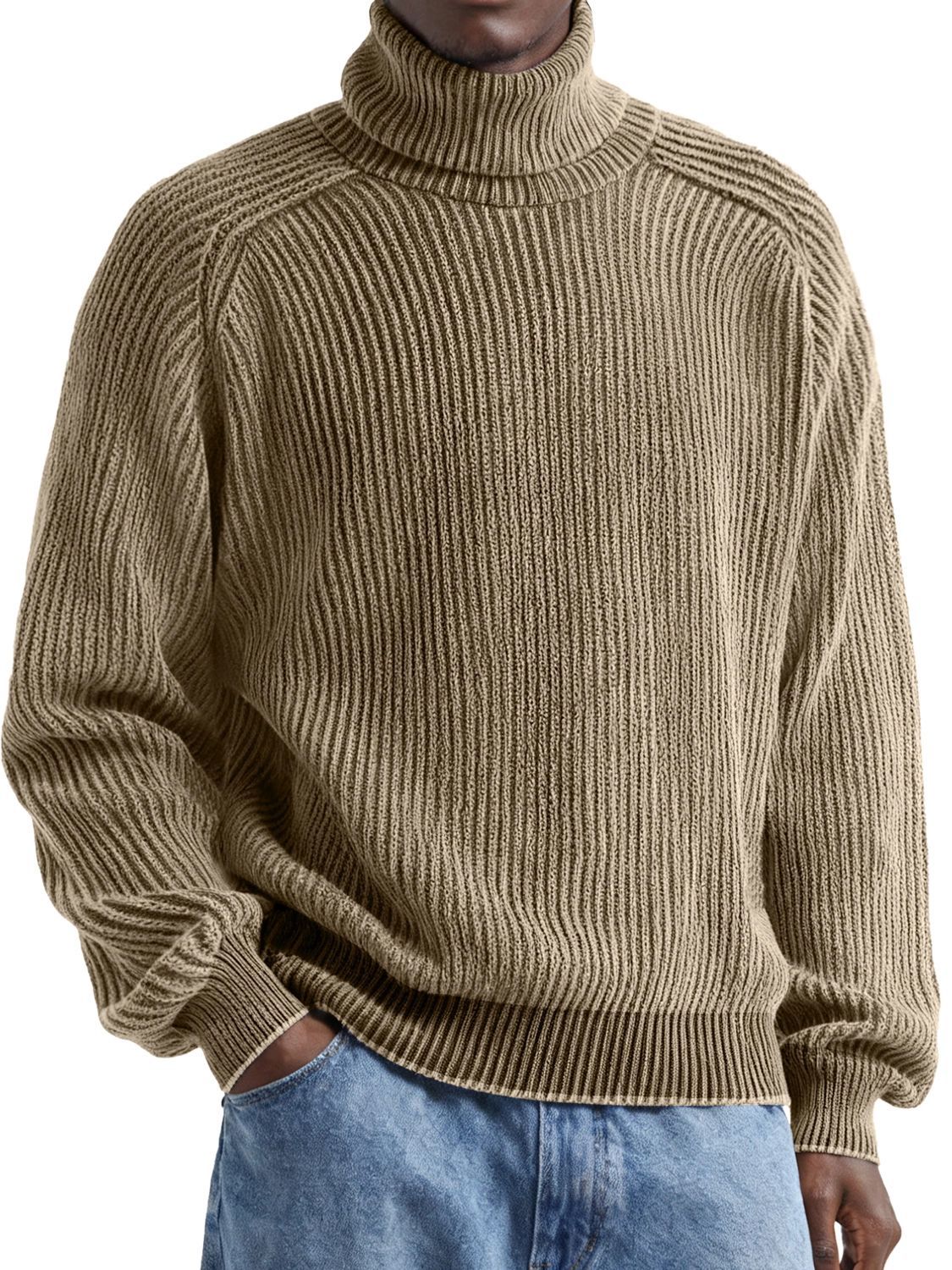 Men's solid color turtleneck corduroy long-sleeved retro-style warm top