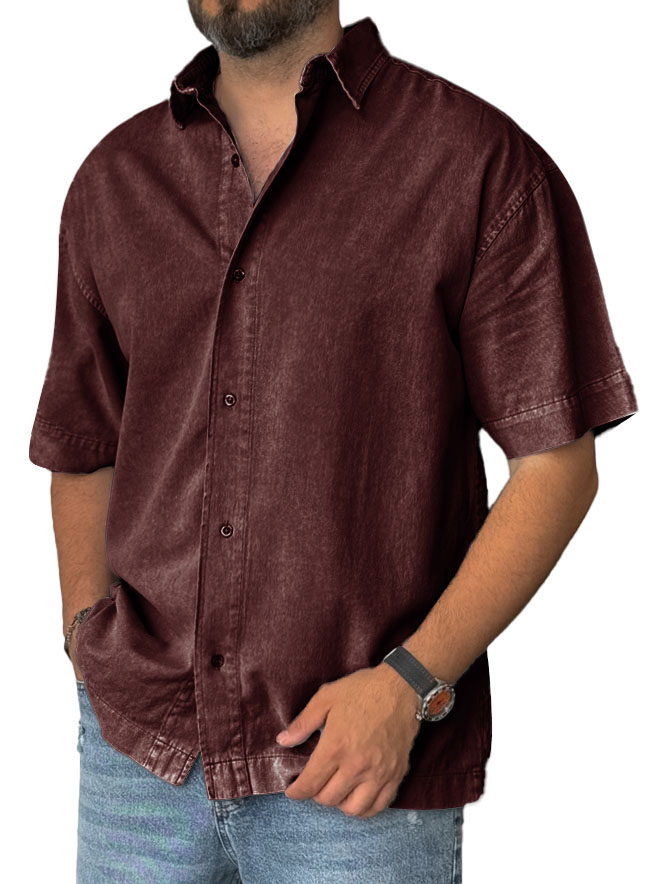 Men's Fashion Retro Distressed Lapel Short-sleeved Shirt