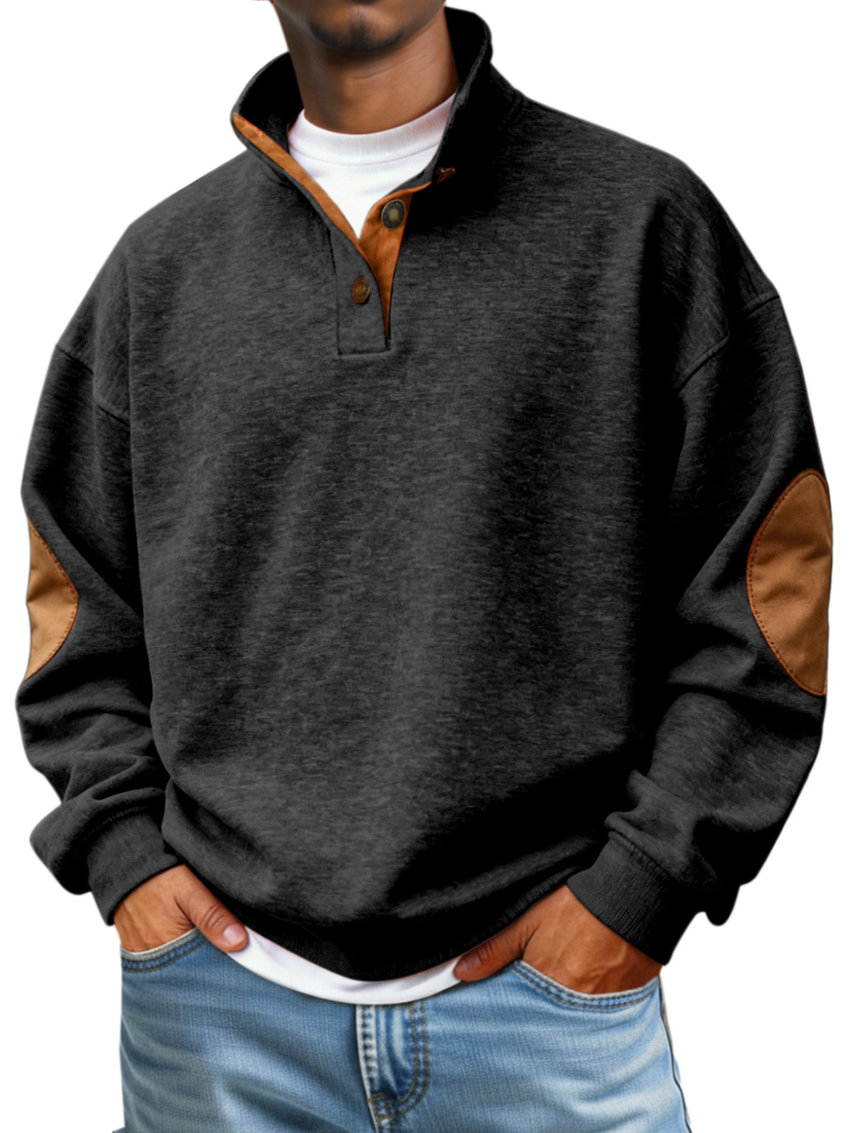 Men's Casual Solid Color Articulated Stand Collar Button Sweater