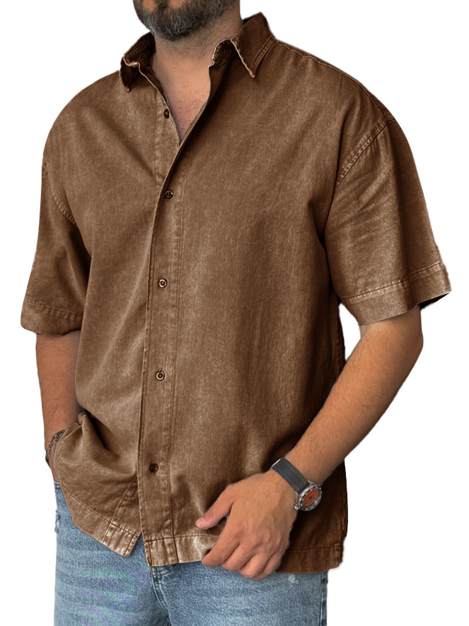 Men's Fashion Retro Distressed Lapel Short-sleeved Shirt