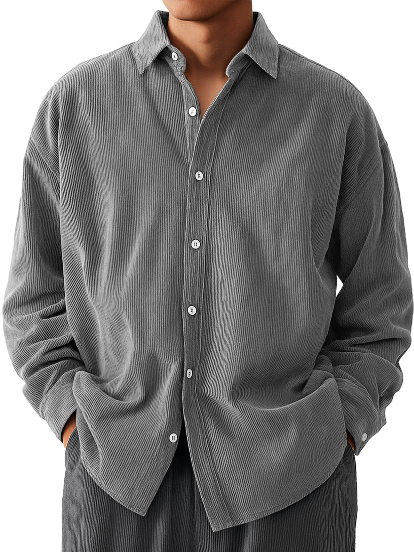 Men's Daily  Corduroy Casual Solid Color Long-sleeved Shirt