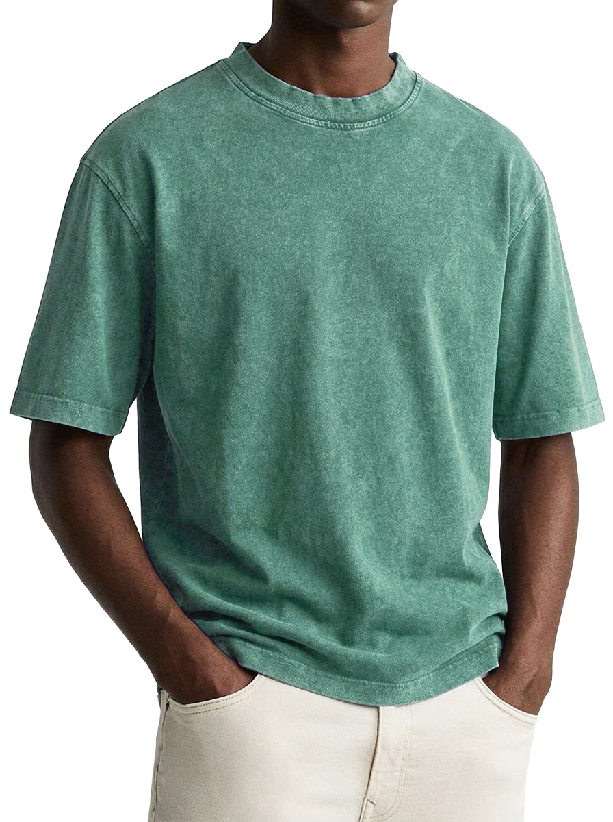 100% Cotton Vintage-Washed, Distressed Crew-Neck T-Shirt