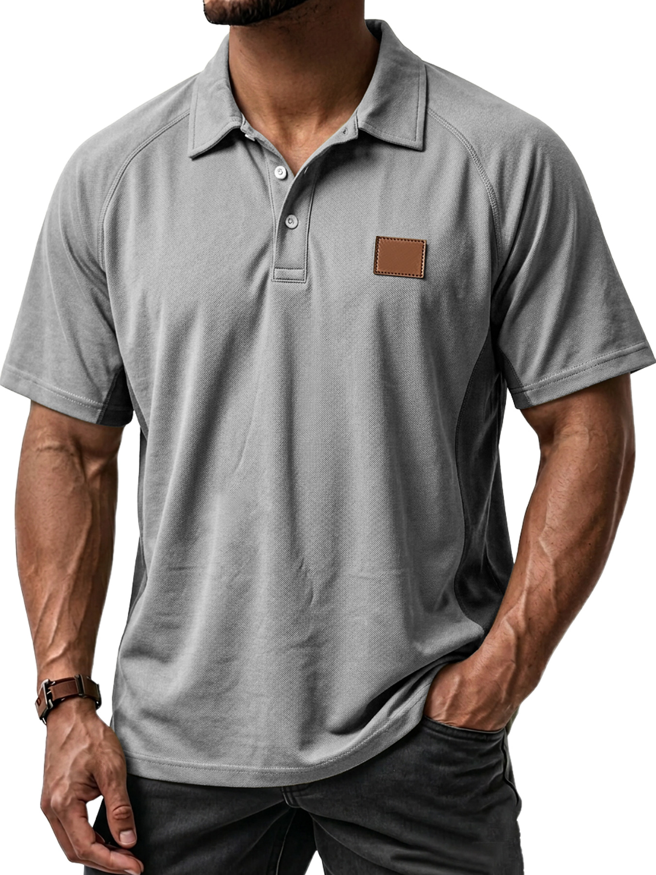 Men's Casual Raglan Color Block Embroidered Label Short-Sleeve Polo Shirt