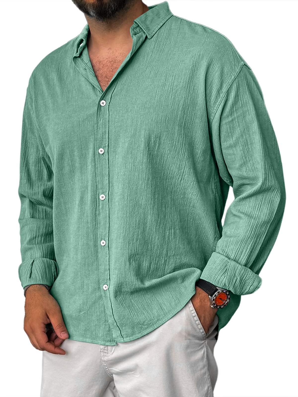 Men's Casual Lapel Loose And Comfortable Long Sleeve Shirt
