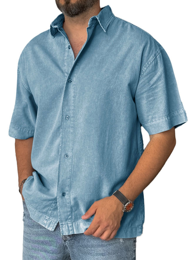 Men's Fashion Retro Distressed Lapel Short-sleeved Shirt
