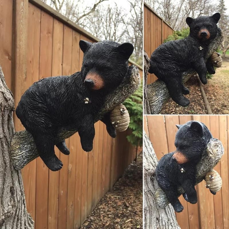 Tree-Climbing Black Bear Outdoor Garden Ornament