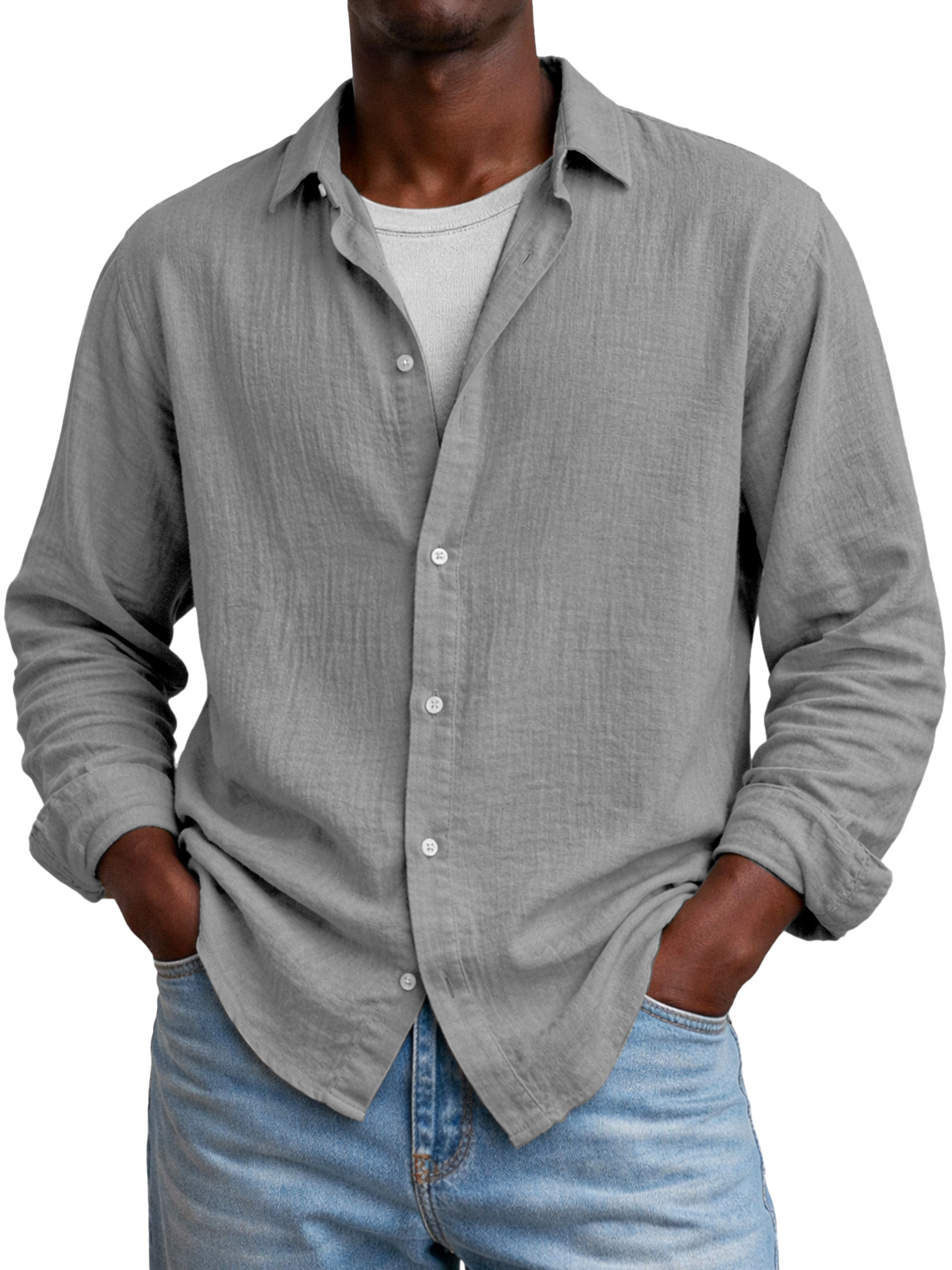 Comfortable And Breathable Versatile Solid-color Long-sleeved Shirt