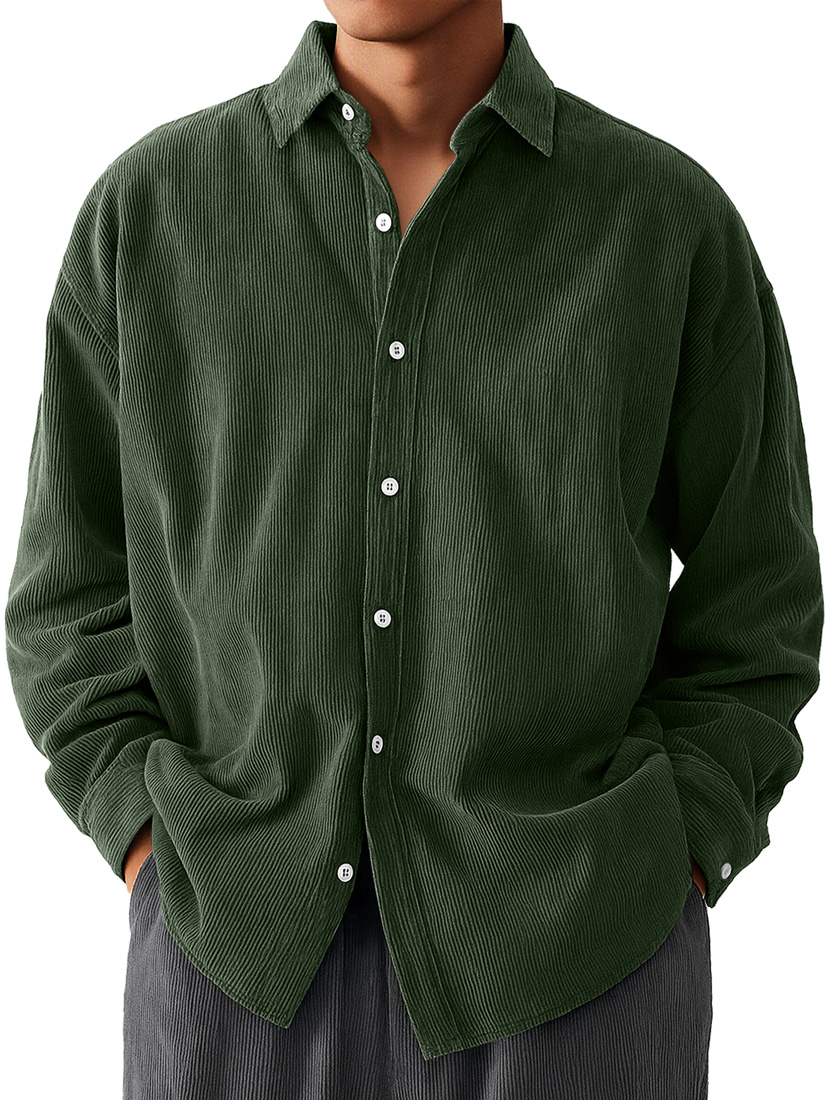Men's Daily  Corduroy Casual Solid Color Long-sleeved Shirt