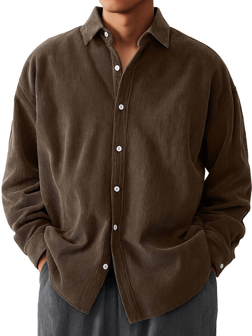 Men's Daily  Corduroy Casual Solid Color Long-sleeved Shirt