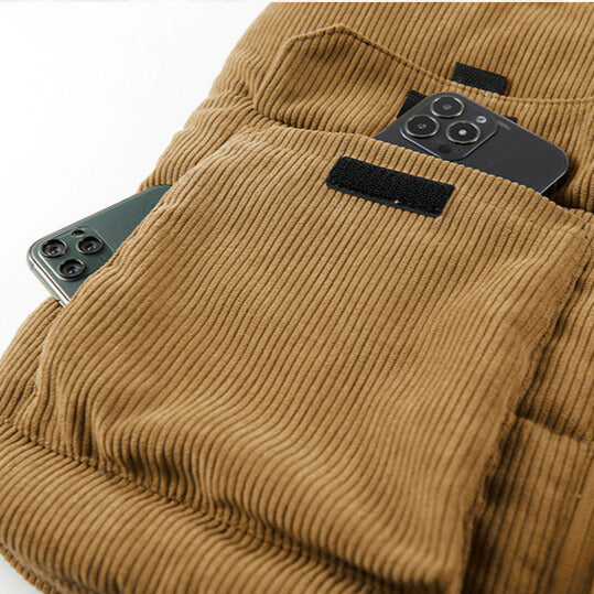 Men's corduroy stand-up collar vest with multiple pockets (fleece-lined and thickened)