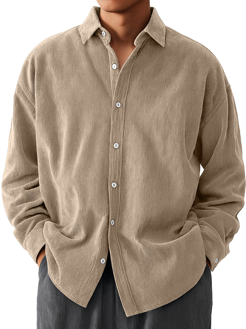 Men's Daily  Corduroy Casual Solid Color Long-sleeved Shirt