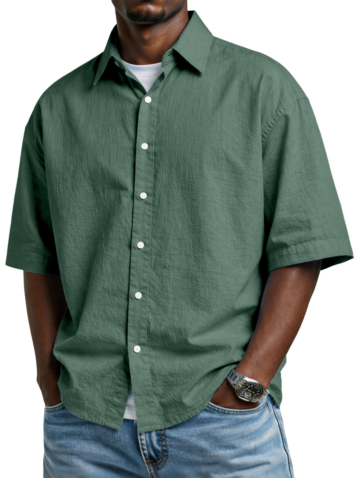 Men's Simple And Comfortable Cotton Button-down Short-sleeved Shirt