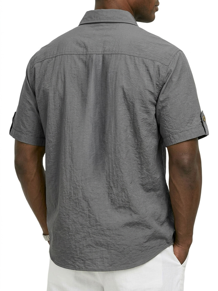 Men's Casual Breathable Collared Pocket Work Short-Sleeve Shirt